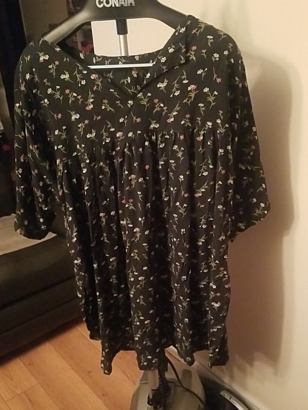 Women's Green Floral Babydoll Top 2X